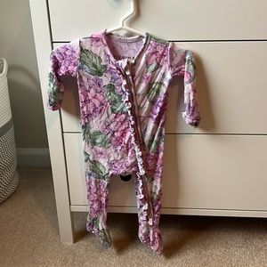 Infant bamboo  footie - little bum bums (bums and roses) with ruffle butt